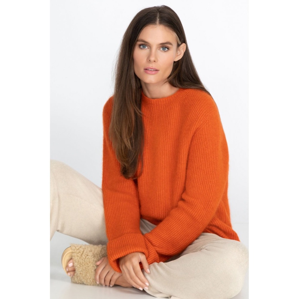 Calme Johnny WAS Orange Baby Alpaca Blend Ribbed Crewneck Sweater cozy natural